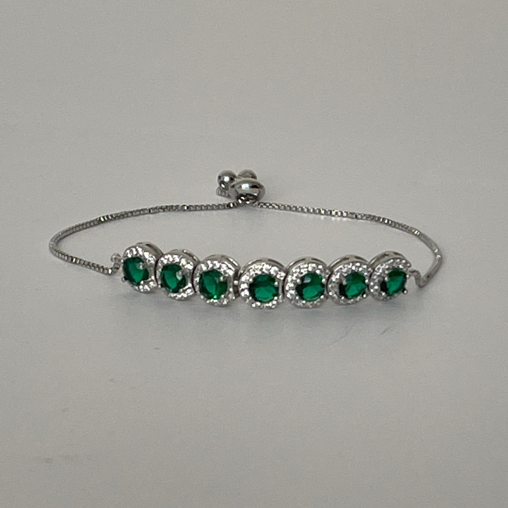 Trendy Green Round Color CZ Bracelet Bangle - Picture 2 of 3